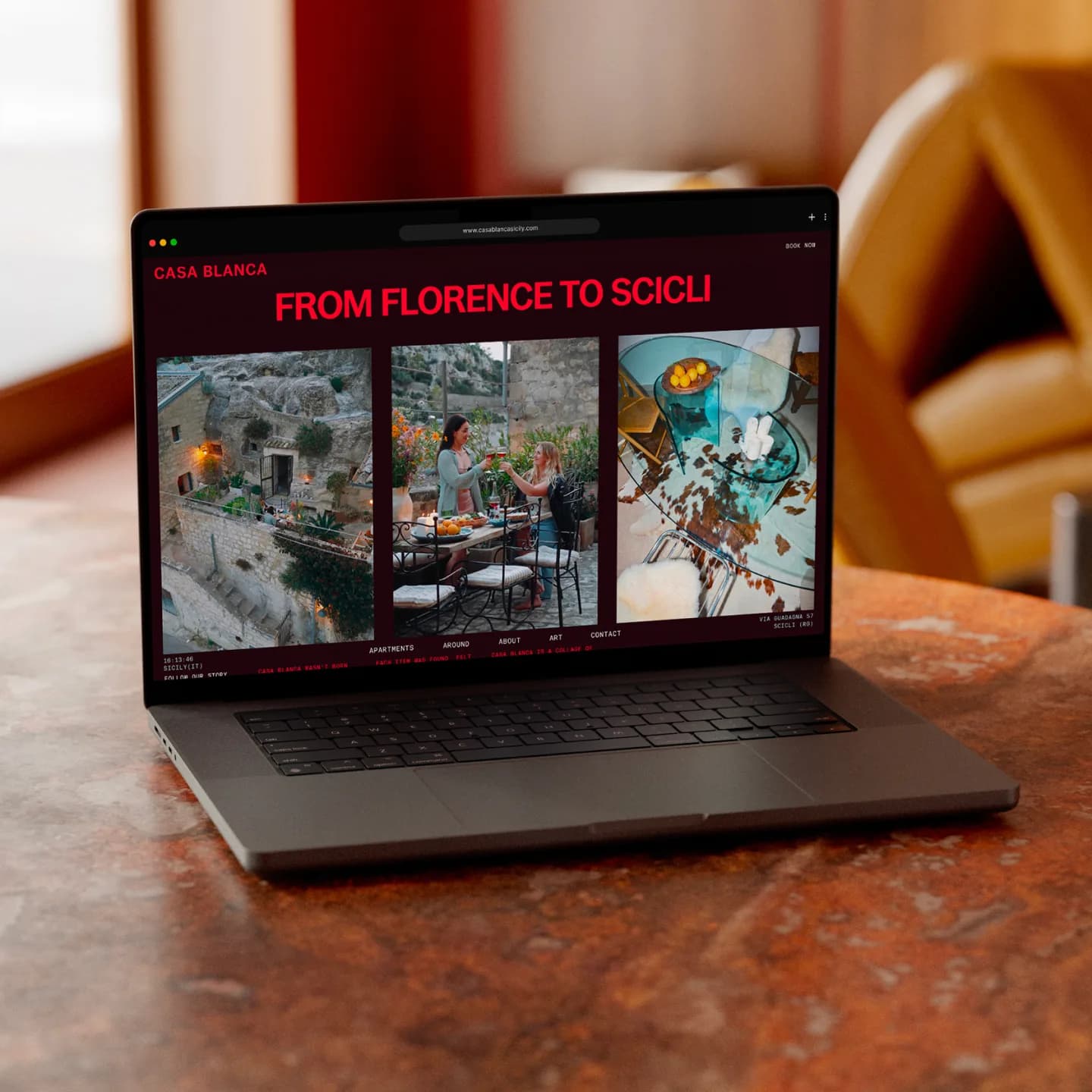 Casa Blanca — web na MacBooku, From Florence to Scicli