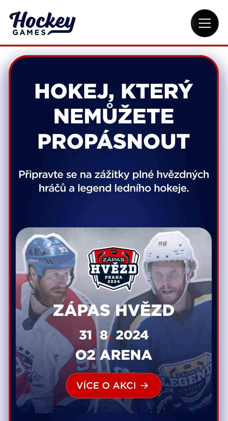 Hockey Games — rozcestník, mobilní zobrazení