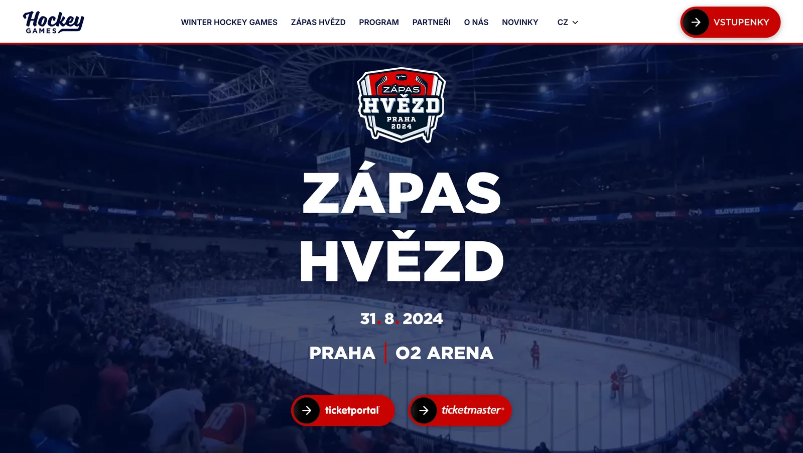 Hockey Games — Zápas Hvězd, úvodní stránka s prodejem vstupenek