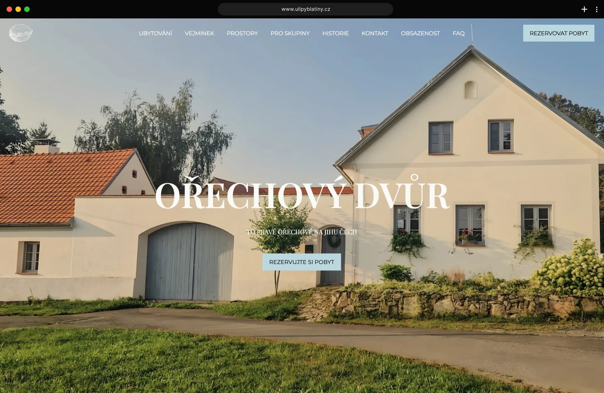 Ořechový dvůr — úvodní stránka webu