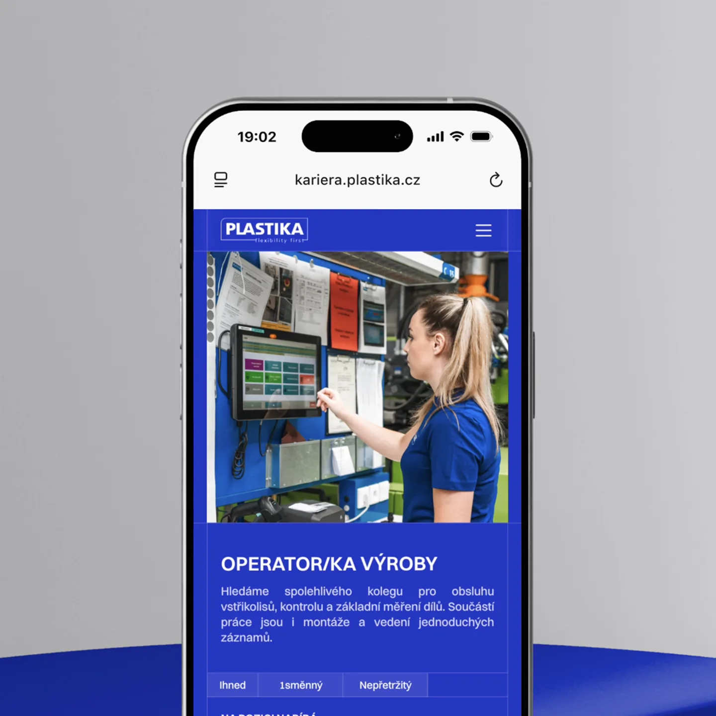Kariérní web PLASTIKA — ukázka obsahu